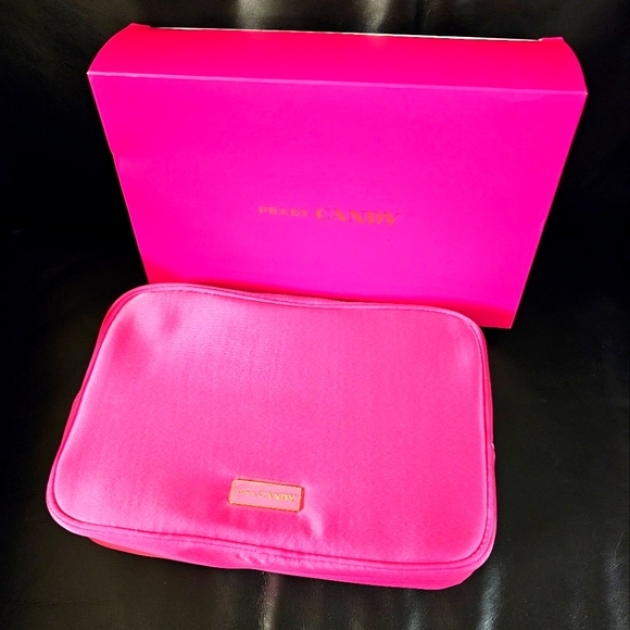 Prada Candy Handbags - Prada Candy Pink Satin Cosmetic Bag w Box Travel Case New